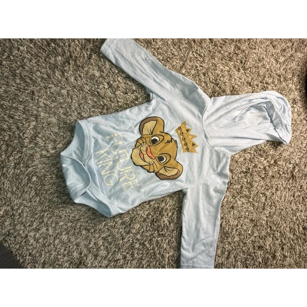 Disney Simba Future King Baby Bodysuit Hooded Blue Long Sleeve 18M Lion King